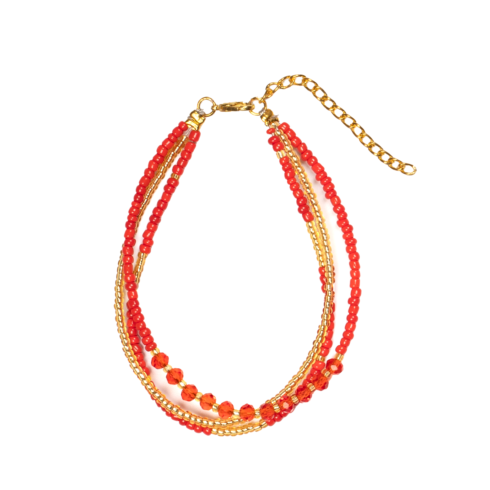 Triple Strand Red Gold Crystal Bracelet - Elegant Fashion Accessory - Shopthatapp.ca