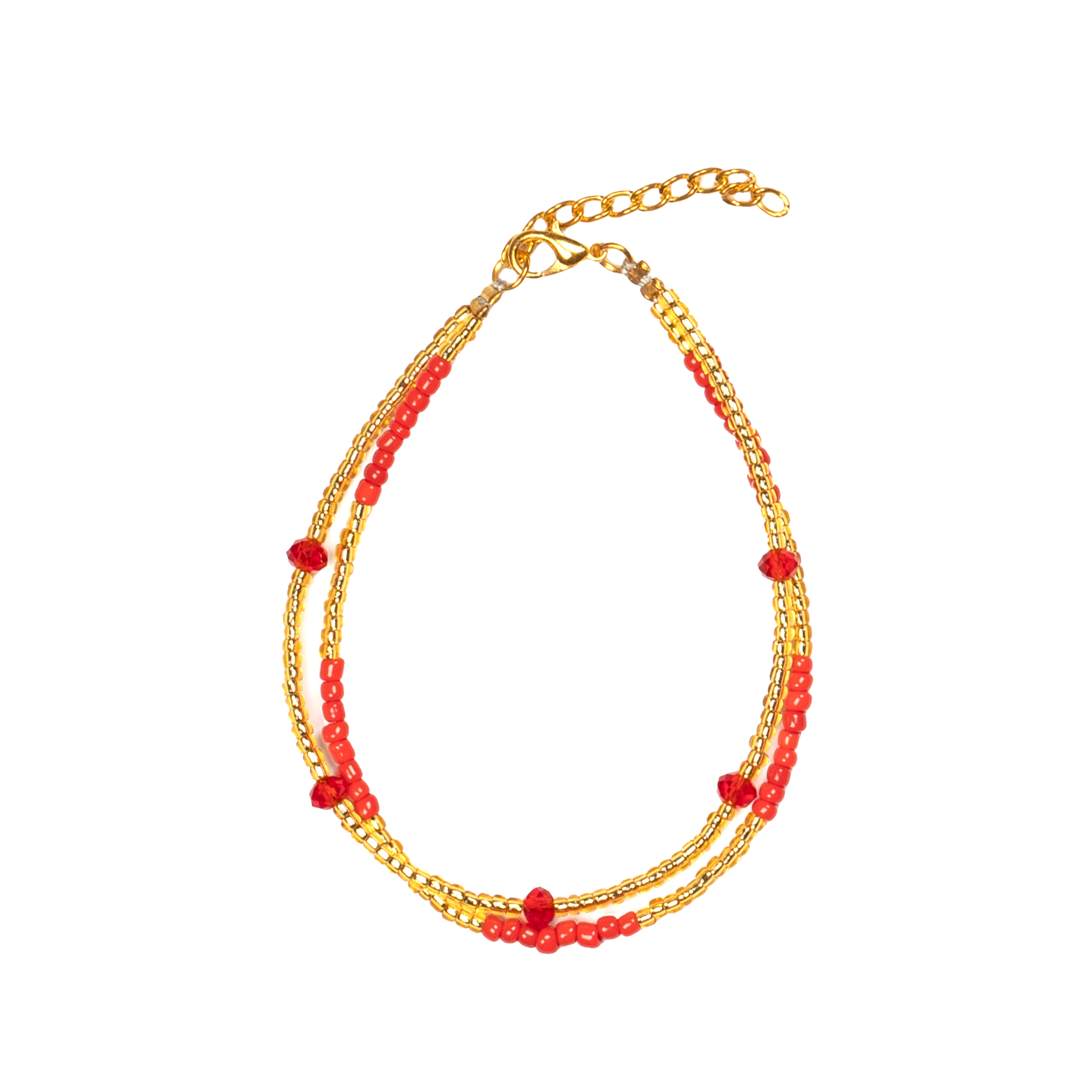 Double Strand Bracelet Red Gold with Crystal Bead Accent - Perfect Accessory for Your Tie Dye Kimono - Shopthatapp.ca