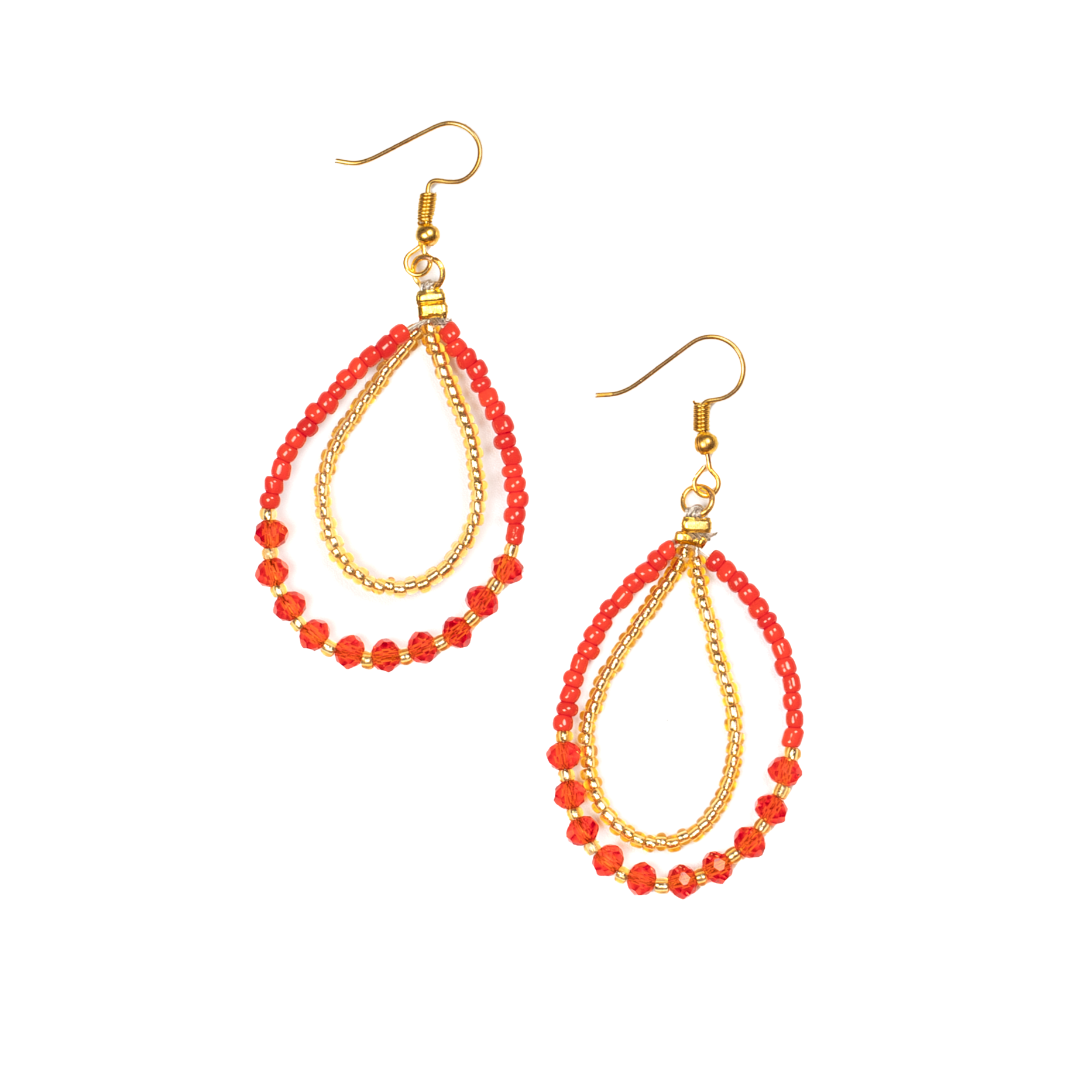 Tear Drop Earring Red Gold with Crystal Bead Accents - Shopthatapp.ca