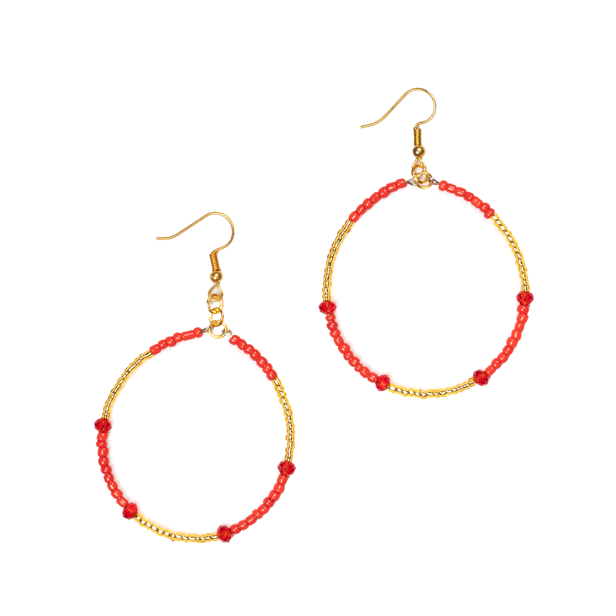Mixed Red and Gold Bead Hoop Earrings for a Chic Look - Shopthatapp.ca