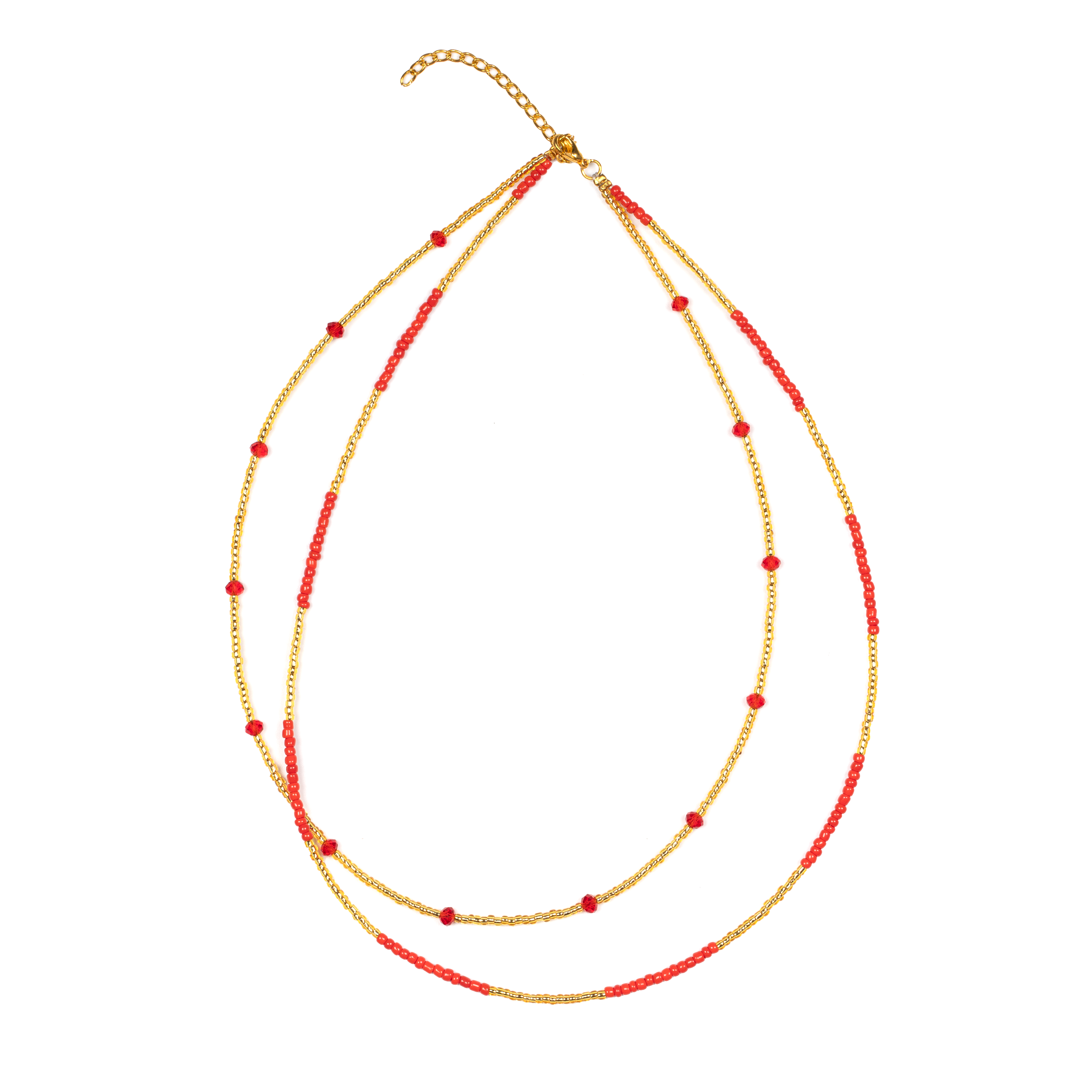 Double Strand Red Gold Crystal Necklace with Elegant Bead Design - Shopthatapp.ca
