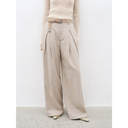 City Stroll Wool-Blend Wide-Leg Trousers - Casual and Relaxed Double-Pleated Design - Shopthatapp.ca