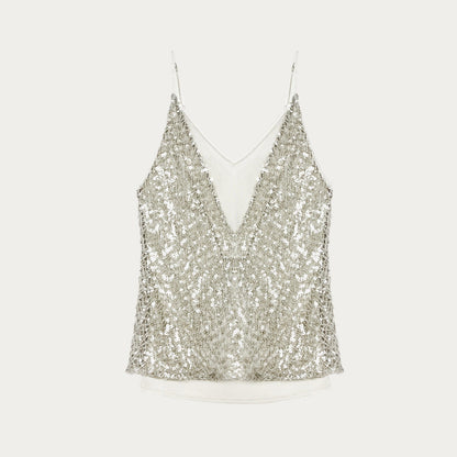 Dream Catcher Two-Piece Suspender with Sequined Net Pattern and Deep V Waist for Summer - Shopthatapp.ca