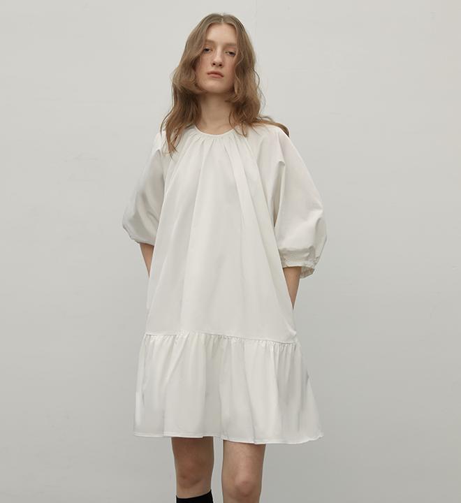 Dream Island Hepburn Style White Puff Sleeve Dress - High-End Temperament Dress for Women - Shopthatapp.ca