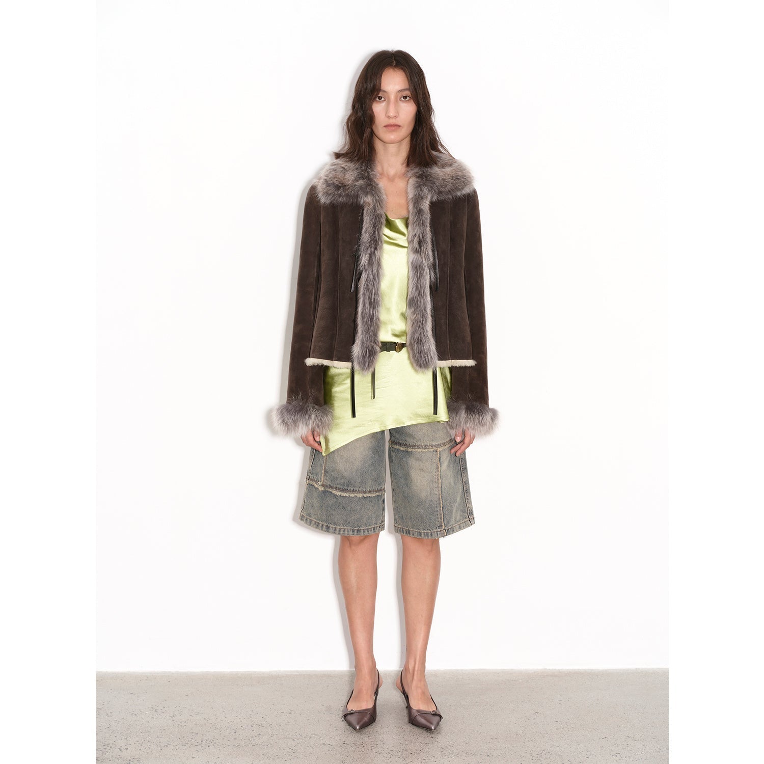 Florence Merino Wool Fur Coat with Imported Sheepskin Patchwork Fox Fur Collar for Winter