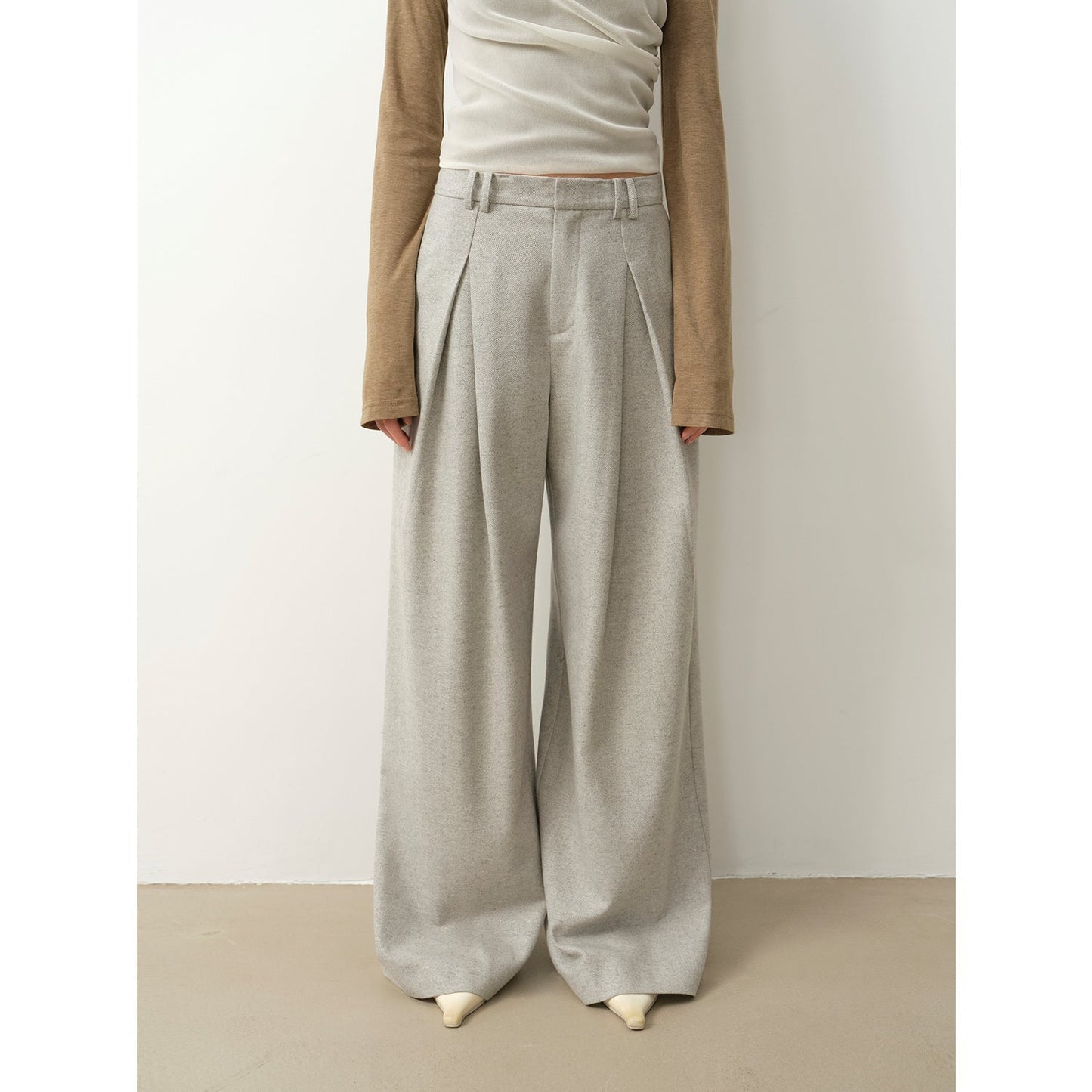 City Stroll Wool-Blend Wide-Leg Trousers - Casual and Relaxed Double-Pleated Design - Shopthatapp.ca