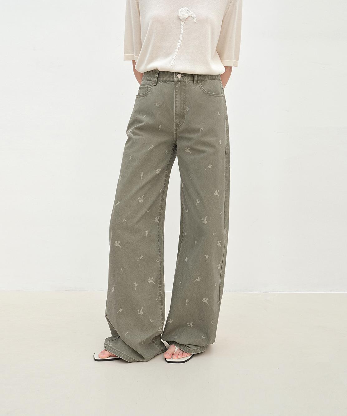 Carol Pie Calla Lily Print Wide-Leg Jeans for Women - Loose High-Waisted Design