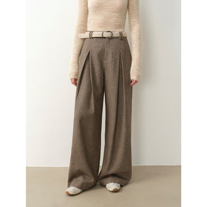 City Stroll Wool-Blend Wide-Leg Trousers - Casual and Relaxed Double-Pleated Design - Shopthatapp.ca