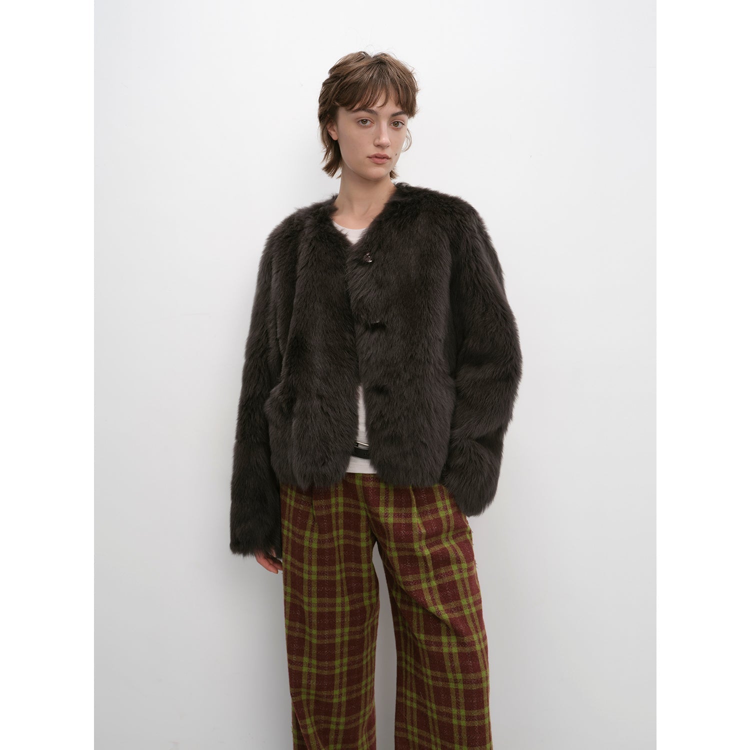 Darcy Manor Sheepskin Coat - Imported Tuscan Straight Wool Short Fur with Sweetheart Collar