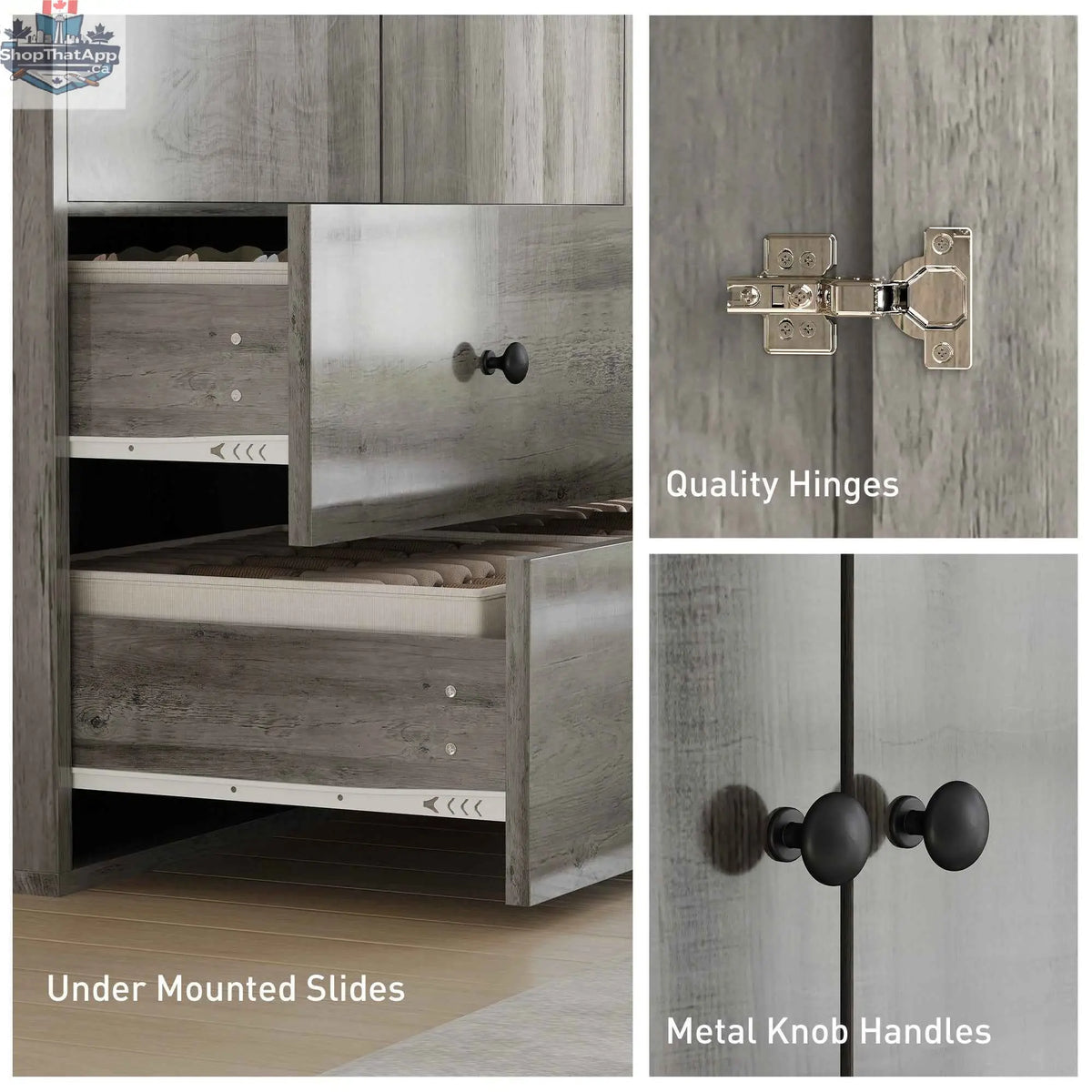 Grey Briar Wardrobe Closet-Armoire with two drawers and hanging rod, bedroom furniture by SLOTH Nation
