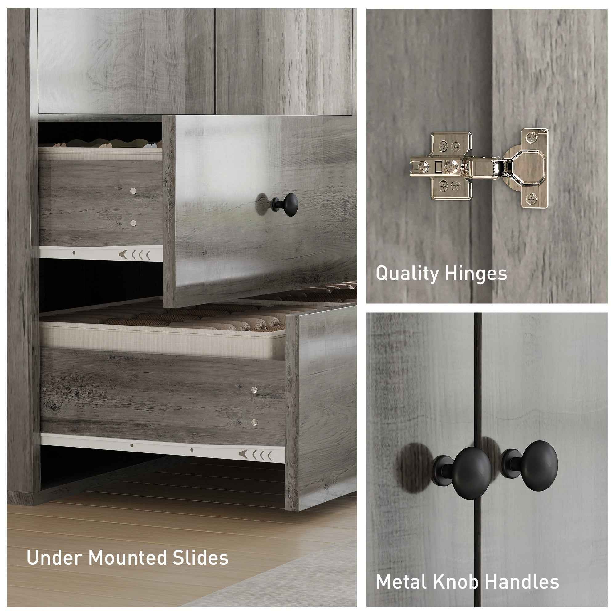 Briar Wardrobe Closet-Armoire with 2 Drawers and Hanging Rod-Grey