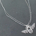 Double Stranded Necklace with Bee Pendant - Silver Plate Bee Pendant Double Strand Necklace - Shopthatapp.ca