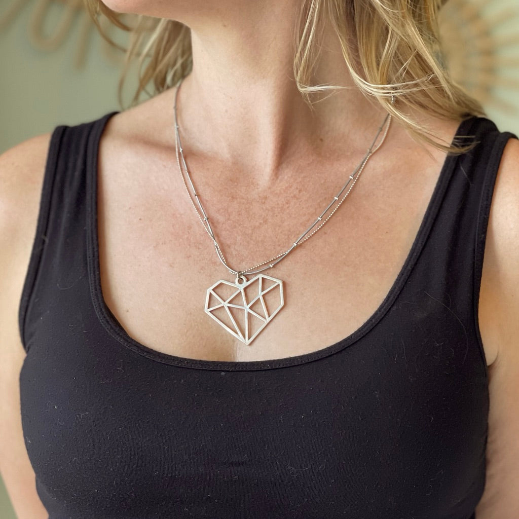 Double Strand Heart Pendant Necklace in Silver Plate - Shopthatapp.ca