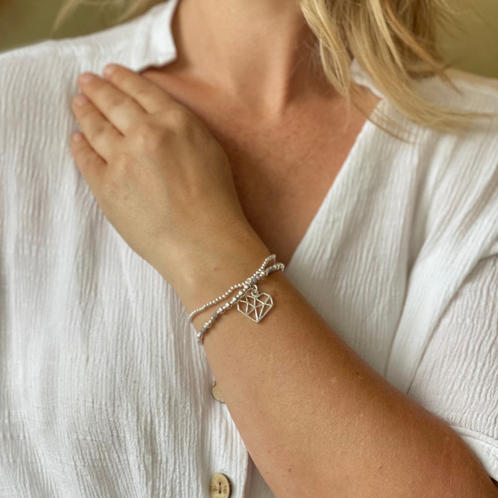 Double Strand Heart Pendant Bracelet in Silver Plate - Shopthatapp.ca