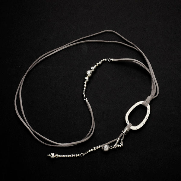 Silver Pendant Necklace with Oval Silver Plate on Suede - Shopthatapp.ca