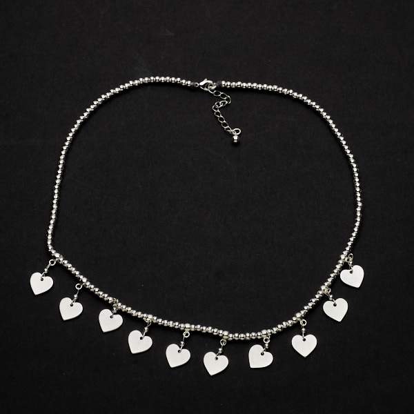 Silver Plate Charm Necklace with Drop Hearts - Elegant Short Design - Shopthatapp.ca