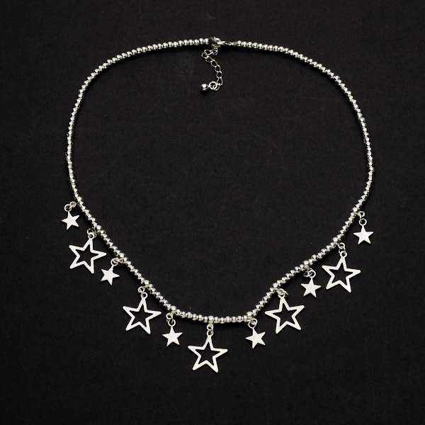 Silver Charm Necklace with Stars - Short Plate Design - Shopthatapp.ca