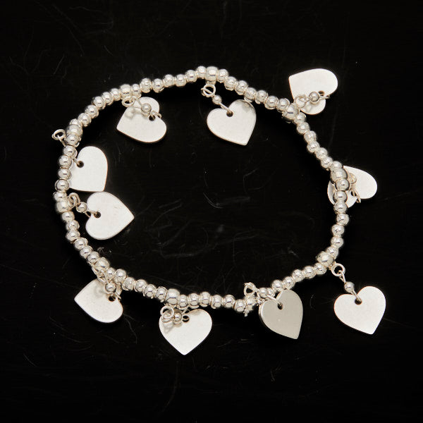 Silver Heart Charm Bracelet with Elasticated Design - Shopthatapp.ca