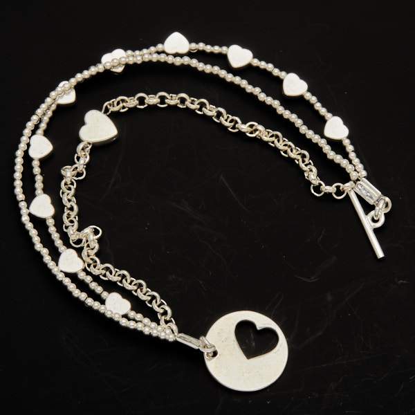 Silver Heart Charm Bracelet - Multi Strand Design with T-Bar Closure - Shopthatapp.ca