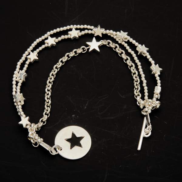 Silver Star Charm Bracelet - Multi Strand with T-Bar Clasp - Shopthatapp.ca