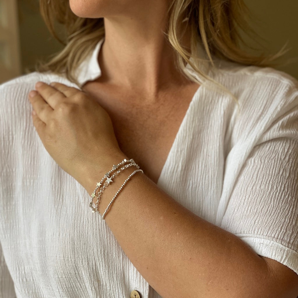 Silver Star Charm Bracelet - Multi Strand with T-Bar Clasp - Shopthatapp.ca