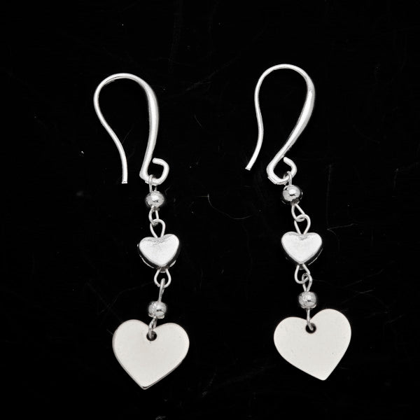 Silver Heart Charm Earrings with Double Drop Design - Shopthatapp.ca