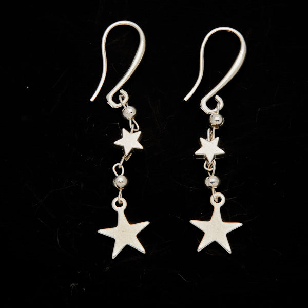 Silver Star Drop Earrings with Double Drop Design - Charming Silver Plate Accessories - Shopthatapp.ca