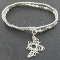 Double Strand Bee Pendant Silver Bracelet in Silver Plate - Shopthatapp.ca