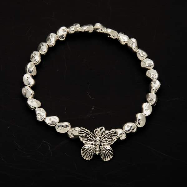 Butterfly Charm Bracelet Silver Plate - Elegant Nugget Design - Shopthatapp.ca
