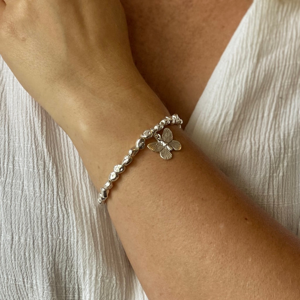 Butterfly Charm Bracelet Silver Plate - Elegant Nugget Design - Shopthatapp.ca