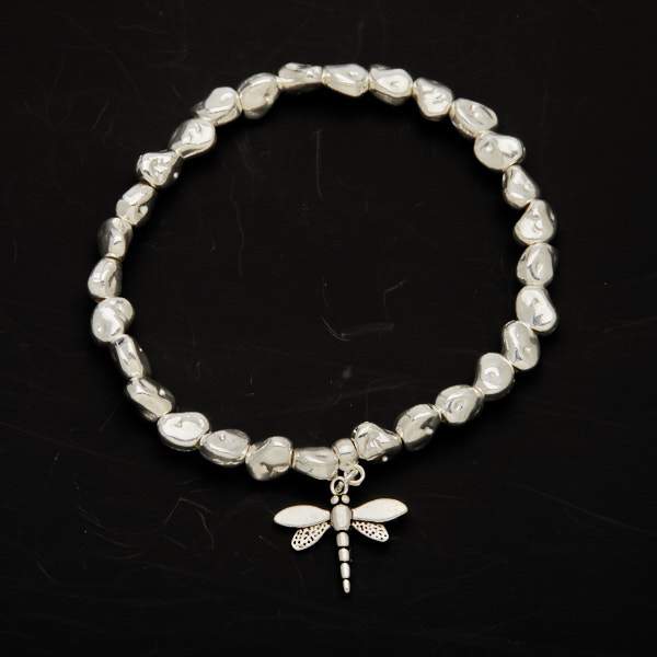 Dragonfly Charm Bracelet in Silver Plate - Unique Nugget Design - Shopthatapp.ca