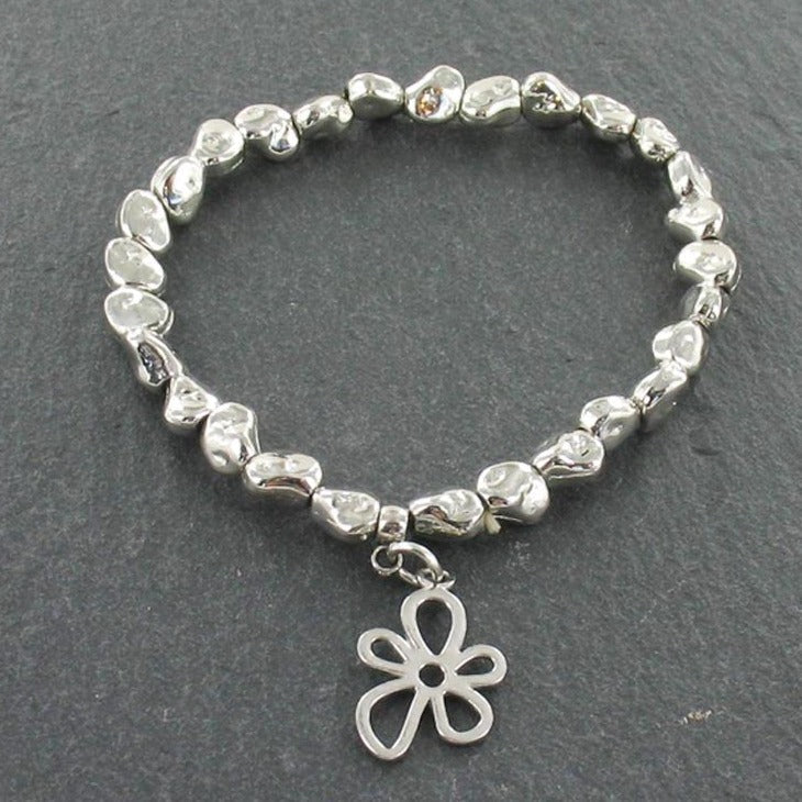 Flower Charm Nugget Bracelet in Silver Plate - Shopthatapp.ca