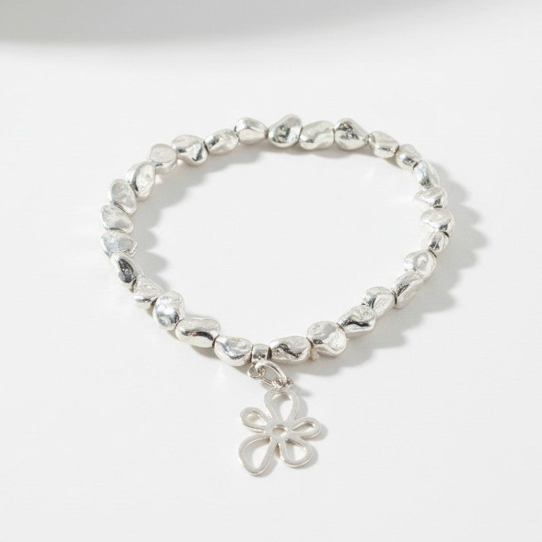 Flower Charm Nugget Bracelet in Silver Plate - Shopthatapp.ca