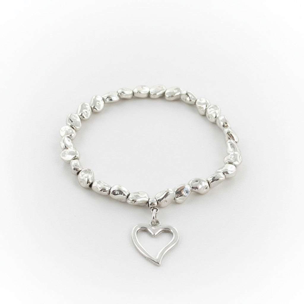 Heart Charm Nugget Bracelet in Silver Plate - Shopthatapp.ca