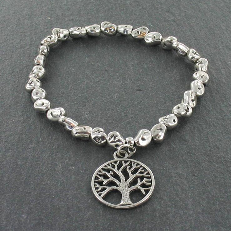 Tree Charm Bracelet Silver Plate - Elegant Nugget Design - Shopthatapp.ca