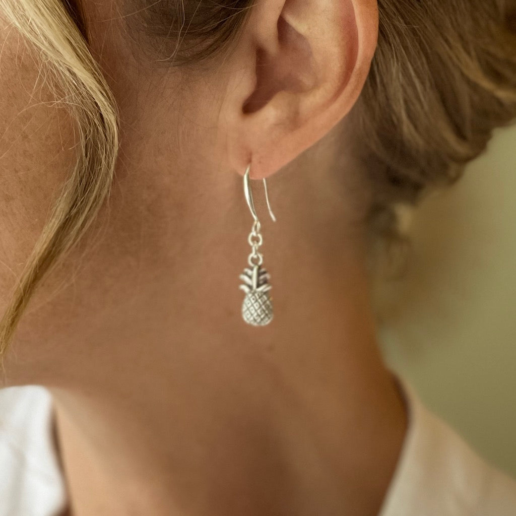 Pineapple Charm Earrings in Silver Plate - Shopthatapp.ca