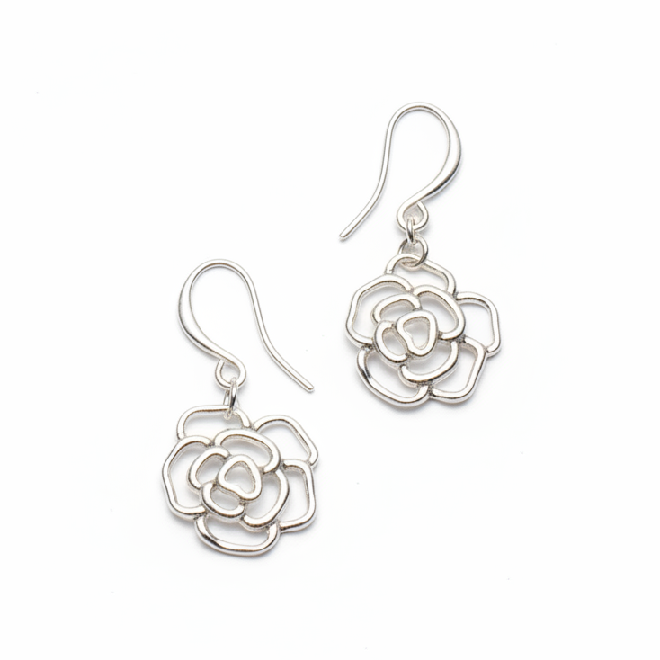 Rose Charm Earrings in Silver Plate - Elegant Accessories for Every Occasion with Short Star Necklace Gold Plate - Shopthatapp.ca