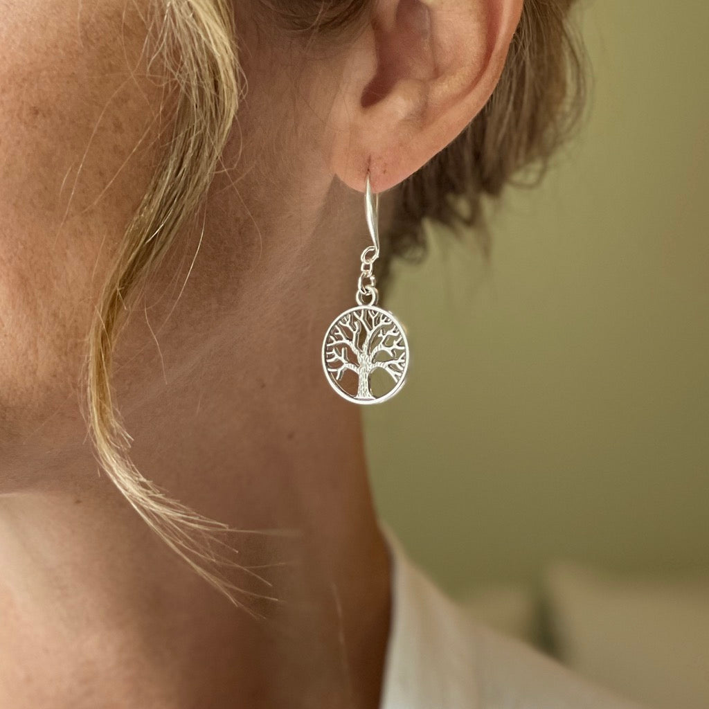 Tree of Life Charm Earrings with Suede Necklace and Silver Pendant - Shopthatapp.ca