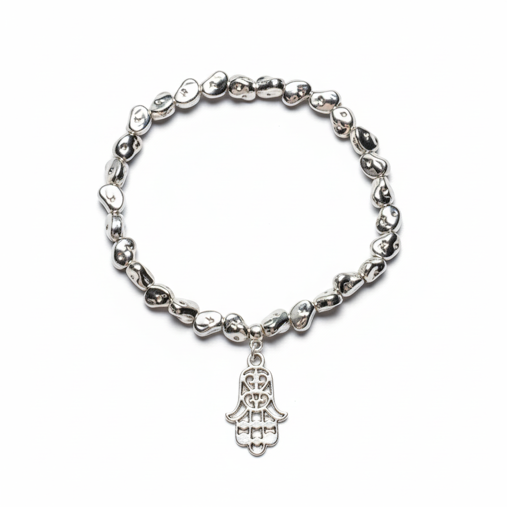 Hasma Charm Nugget Bracelet in Silver Plate - Elegant Hasma Charm Bracelet - Shopthatapp.ca