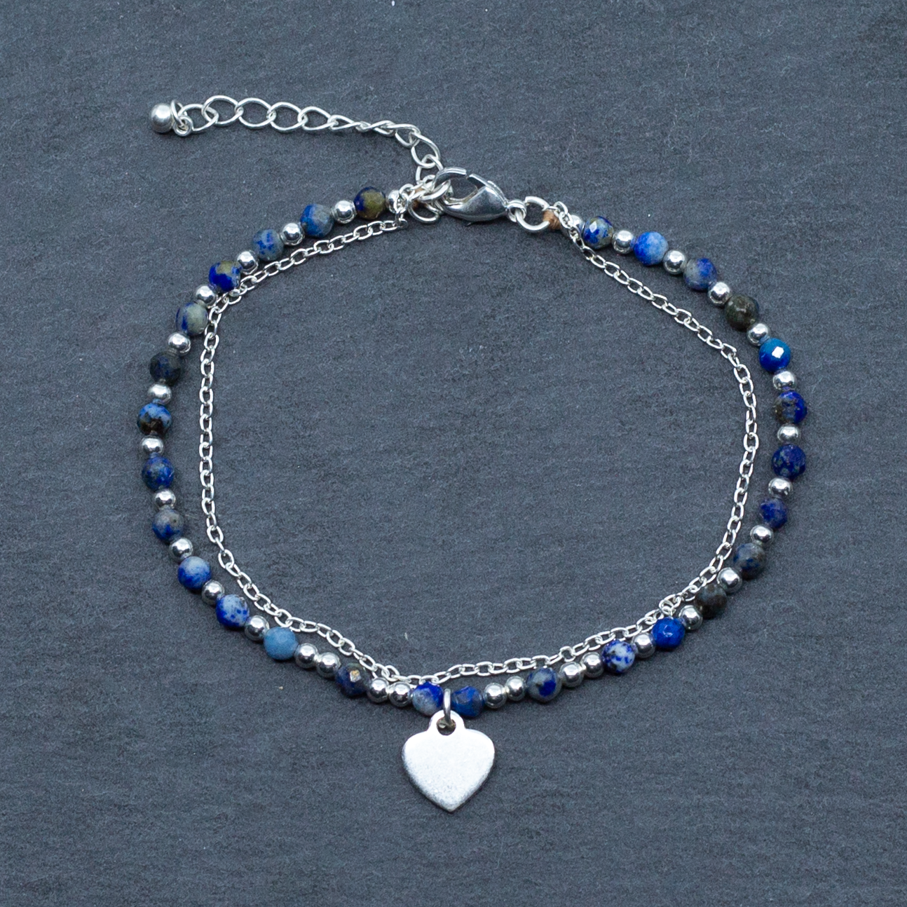 Blue Crystal Cham Bracelet In Silver Plate - Shopthatapp.ca