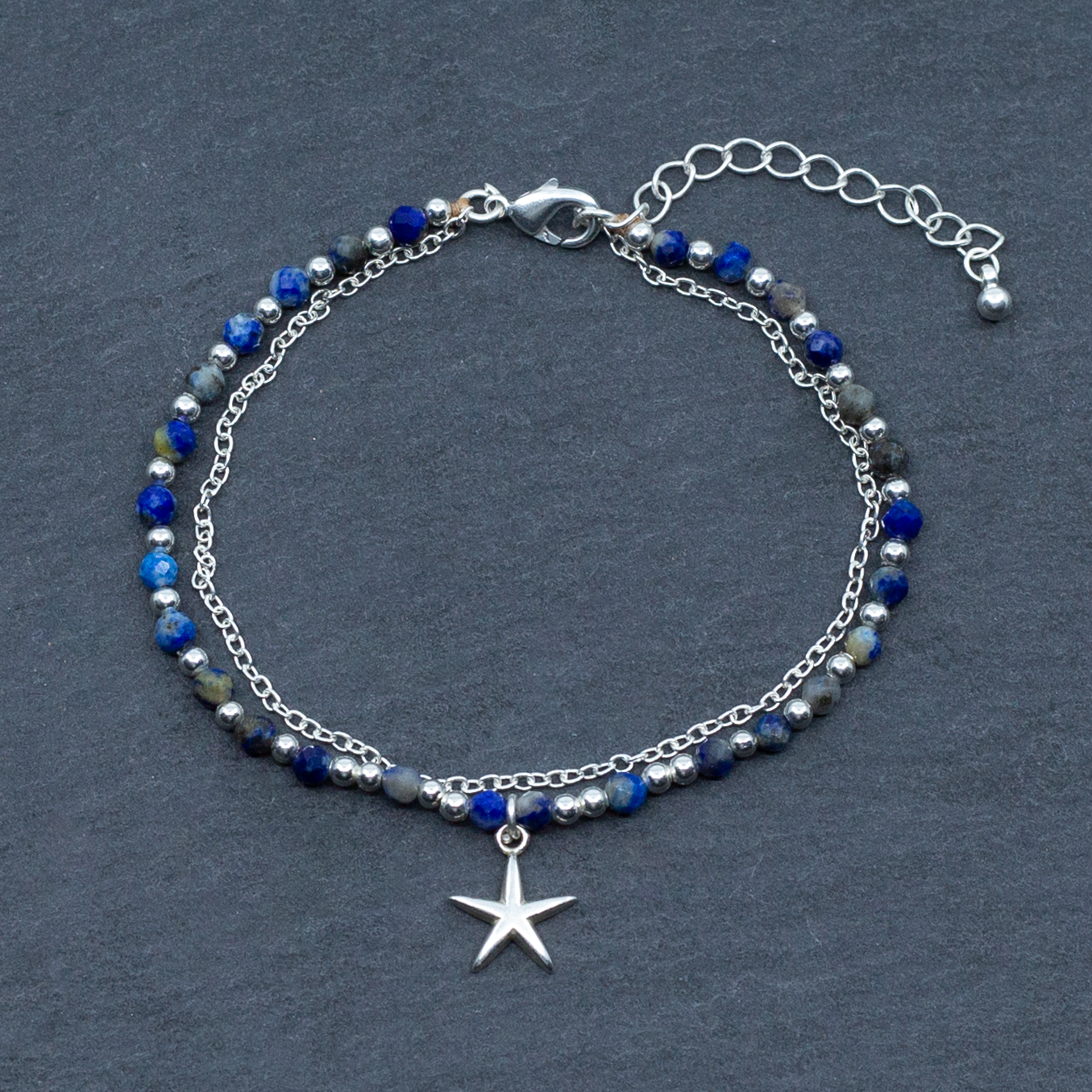 Blue Crystal Cham Bracelet In Silver Plate - Shopthatapp.ca