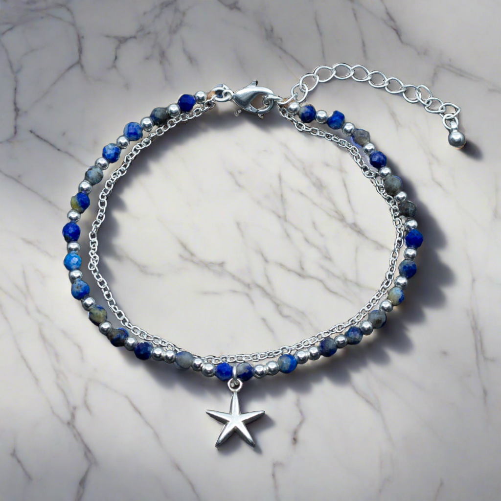 Blue Crystal Cham Bracelet In Silver Plate - Shopthatapp.ca