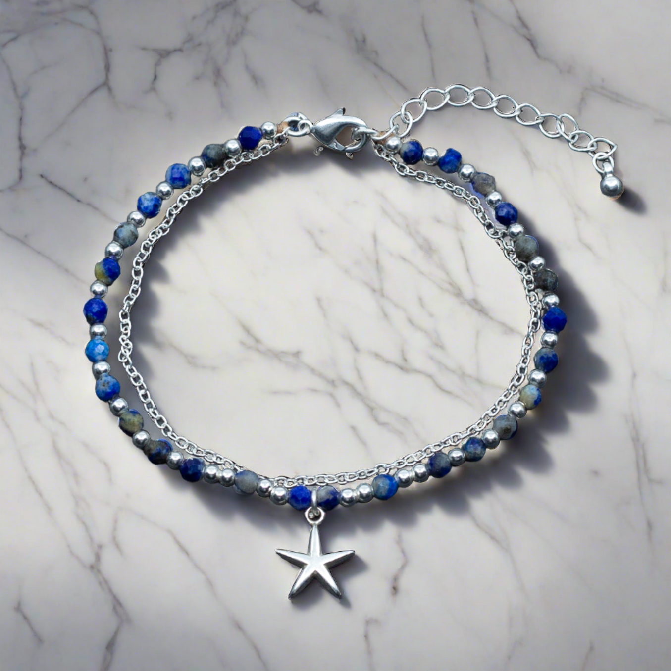 Blue Crystal Cham Bracelet In Silver Plate - Shopthatapp.ca