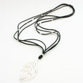 Suede Necklace With Leaf Pendant In Silver Plate - Shopthatapp.ca