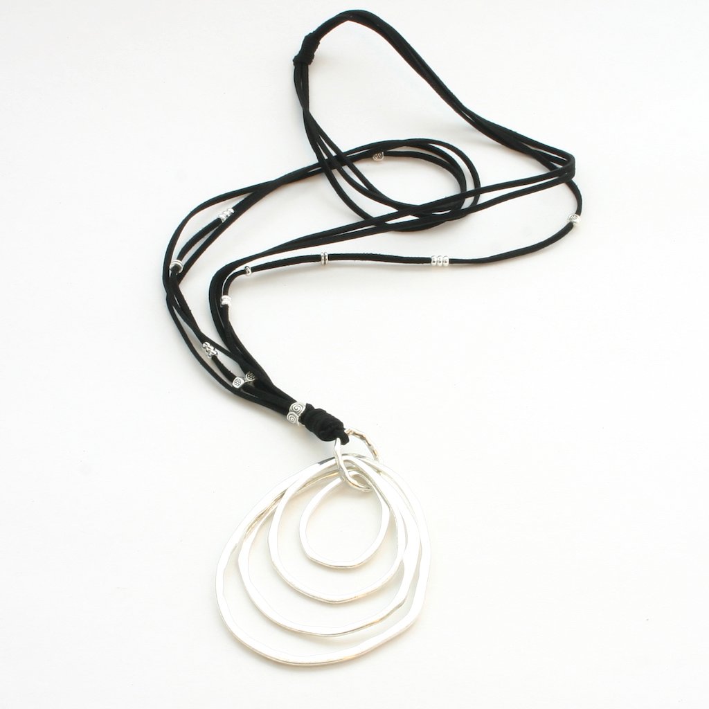 Suede Necklace with Silver Pendant Featuring 4-Ring Charm - Shopthatapp.ca