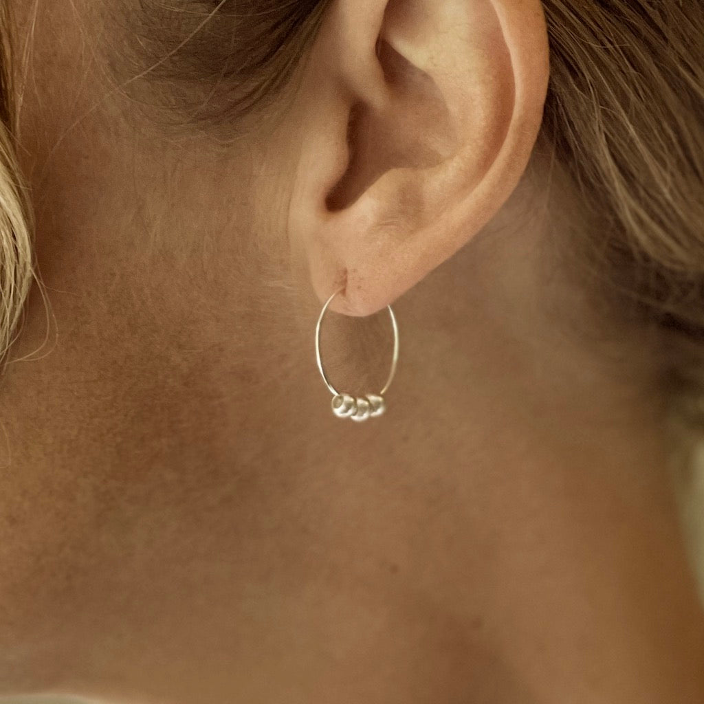 Triple Ball Silver Hoop Earrings for Stylish Elegance - Shopthatapp.ca