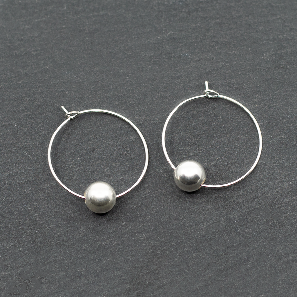 Single Ball Silver Plate Hoop Earrings - Shopthatapp.ca