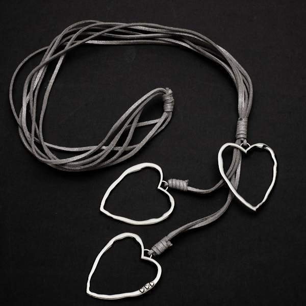 Triple Heart Necklace Silver Plate on Suede - Shopthatapp.ca
