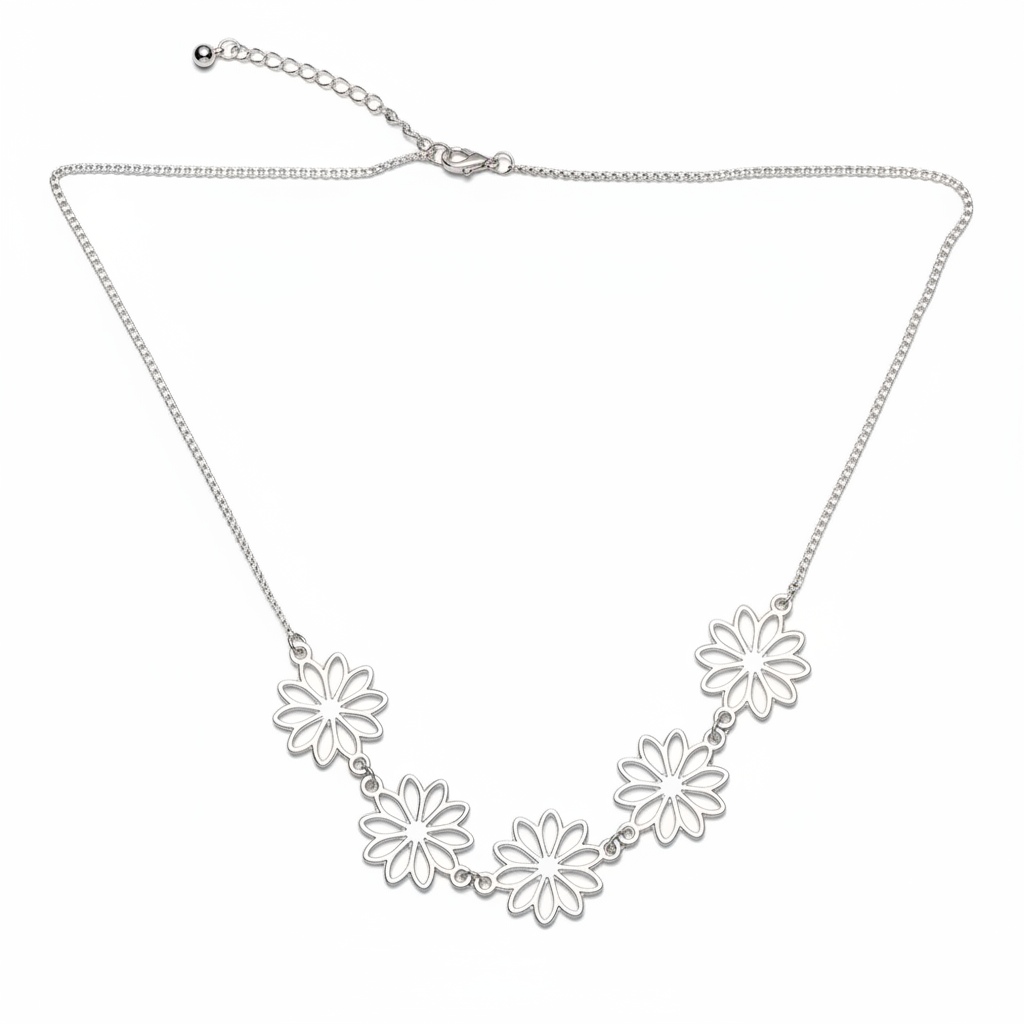 Five Flower Necklace Silver Plate – Elegant Floral Charm - Shopthatapp.ca