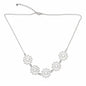 Silver plated Five Flower Necklace by Suzie Blue Canada featuring elegant floral charms on a delicate chain.